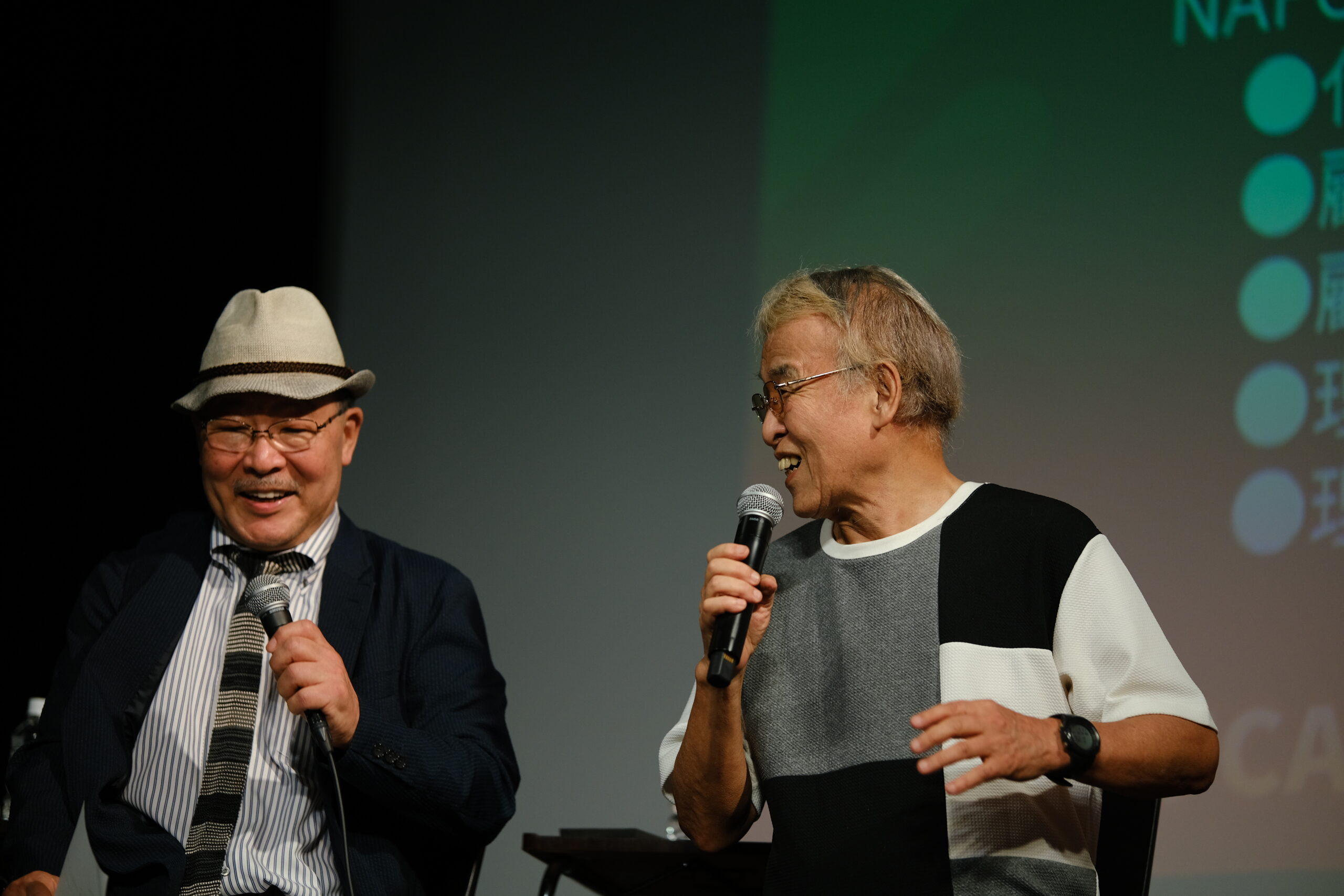 Former Aniplex president Masuo Ueda and veteran animator Akihiro Kanayama at the NAFCA kick-off event on August 11th 2023.